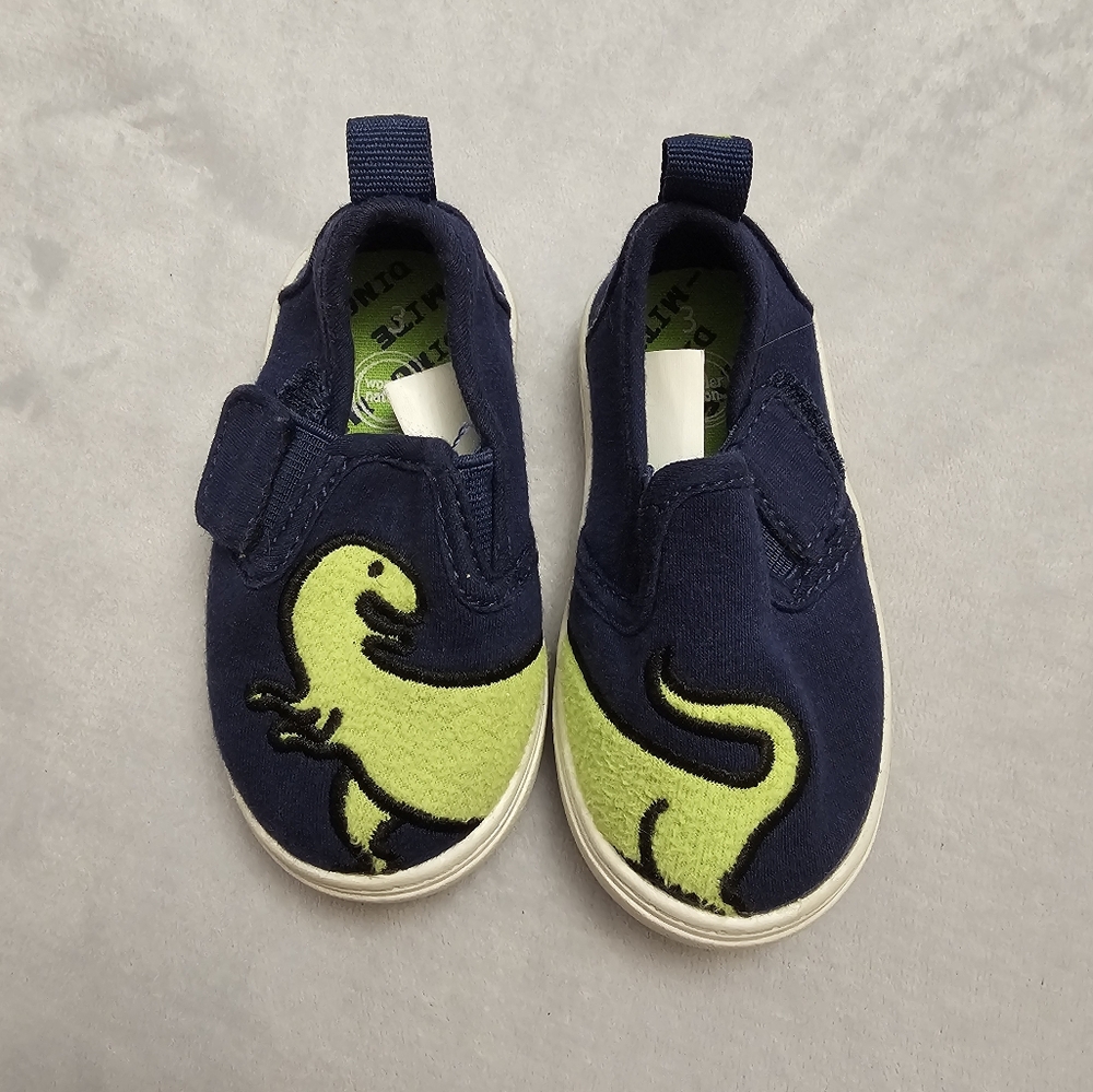 Boys 3 Navy & Green Dinosaur Sneakers-Dino Mite